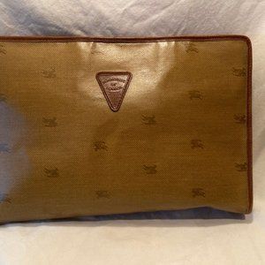 Vintage Burberry Leather Clutch, Purse, No Strap, Gorgeous Brown and Tan Colors,